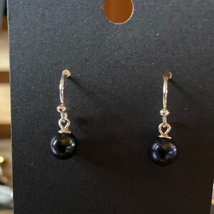 Sterling Silver Black Pearl Drop Earrings